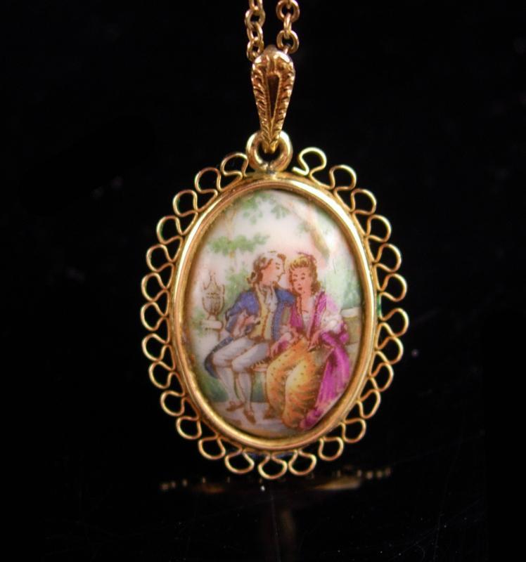 French necklace / Victorian cameo portrait pendant/ Limoges cameo / gold filled krementz / wedding jewelry / anniversary gift