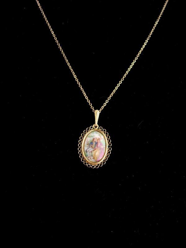 French necklace / Victorian cameo portrait pendant/ Limoges cameo / gold filled krementz / wedding jewelry / anniversary gift