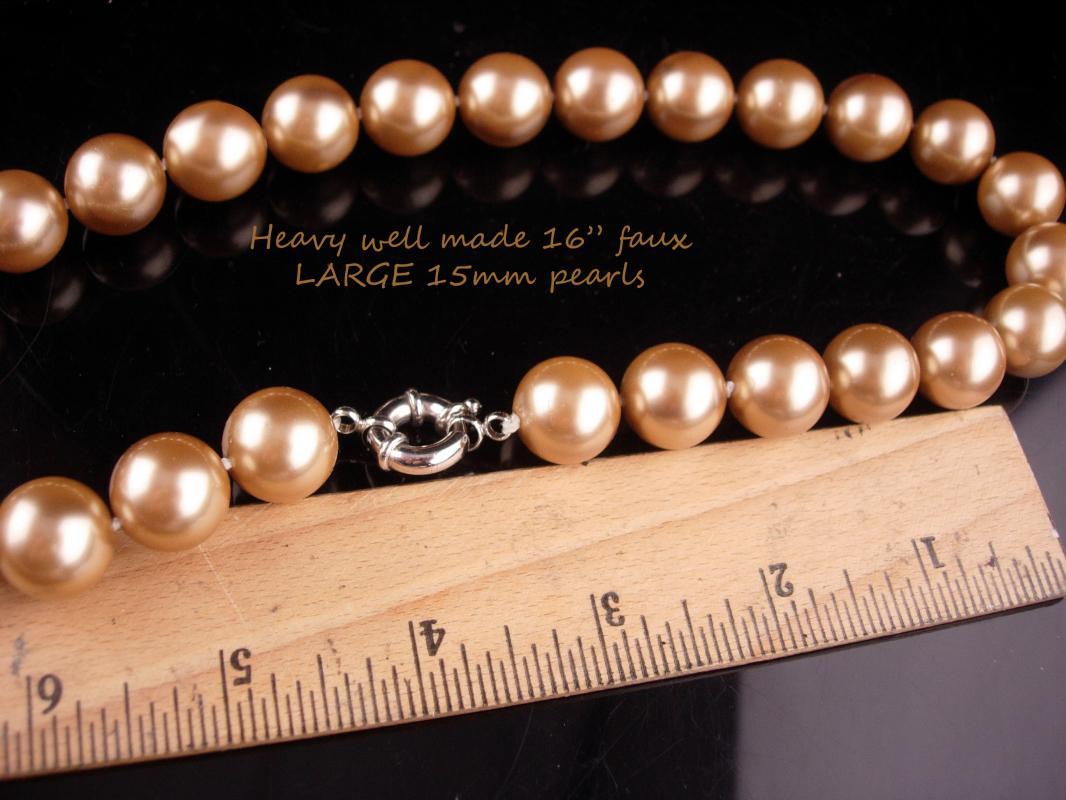 HUGE pearl necklace / 15mm hand knotted choker / 16