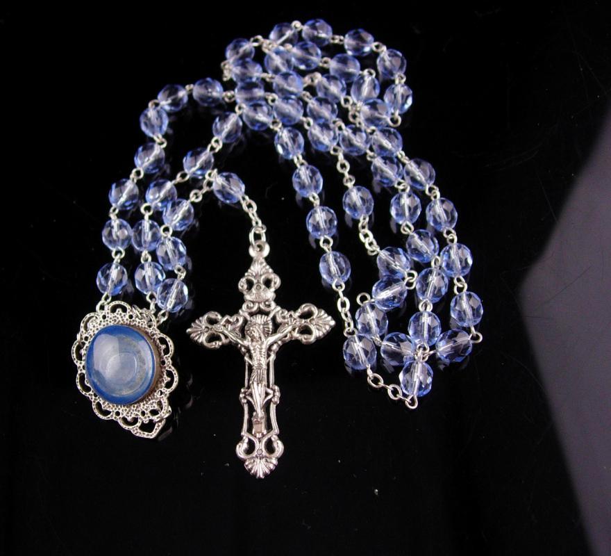 Vintage glass Rosary / Blue Italy Crucifix / Holy water bubble rosary / Religious Confirmation / Church Christian / Catholic Wedding