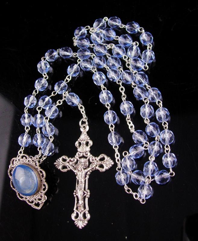 Vintage glass Rosary / Blue Italy Crucifix / Holy water bubble rosary / Religious Confirmation / Church Christian / Catholic Wedding