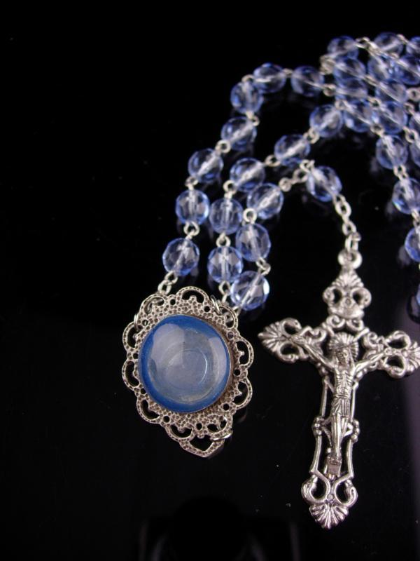 Vintage glass Rosary / Blue Italy Crucifix / Holy water bubble rosary / Religious Confirmation / Church Christian / Catholic Wedding