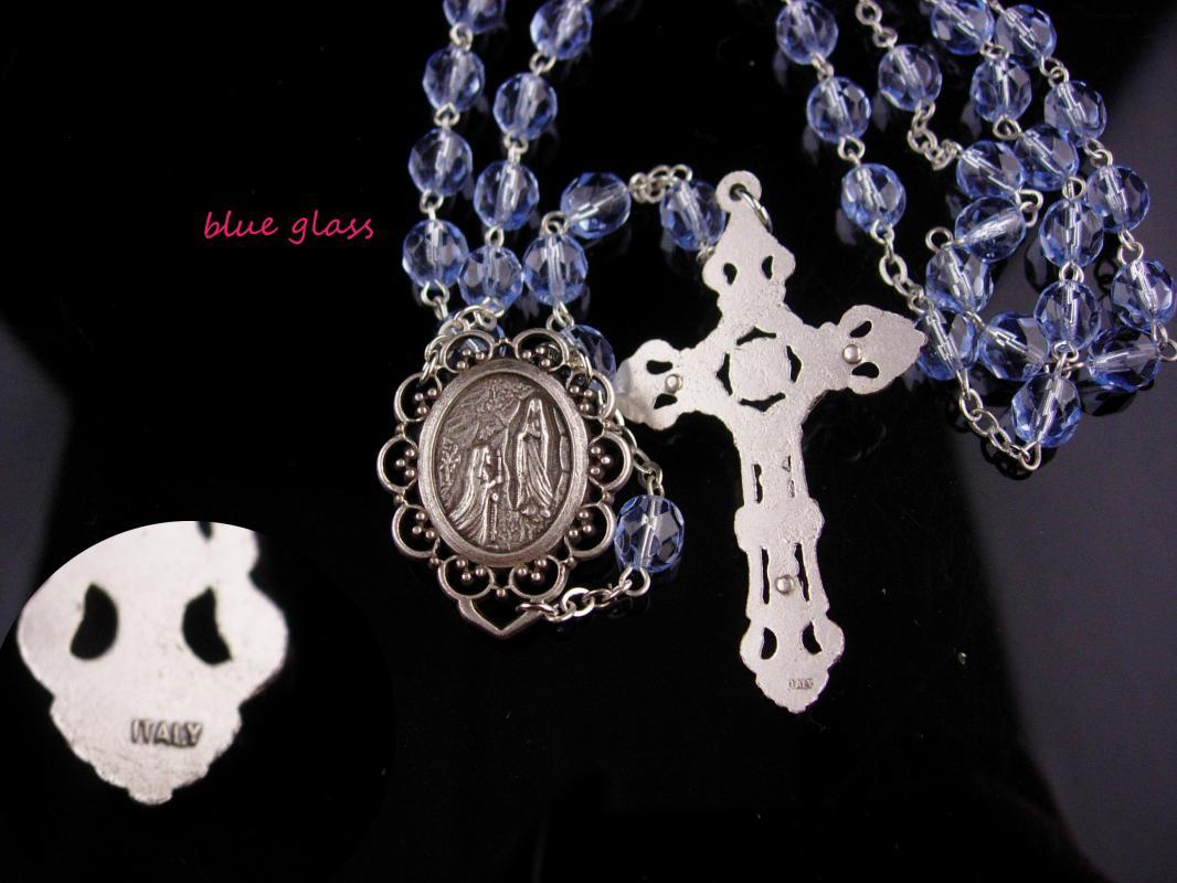 Vintage glass Rosary / Blue Italy Crucifix / Holy water bubble rosary / Religious Confirmation / Church Christian / Catholic Wedding
