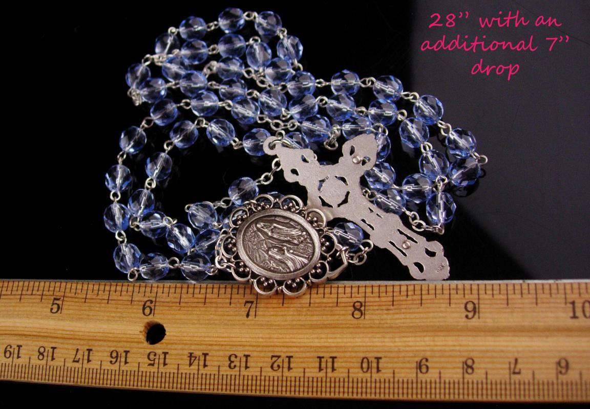 Vintage glass Rosary / Blue Italy Crucifix / Holy water bubble rosary / Religious Confirmation / Church Christian / Catholic Wedding