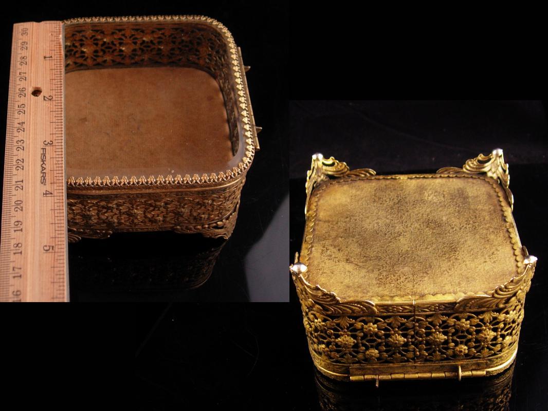 Antique Box / Wedding Jewelry Casket / ormolu footed box / Original lining / Trinket box Vanity box Victorian Ring casket