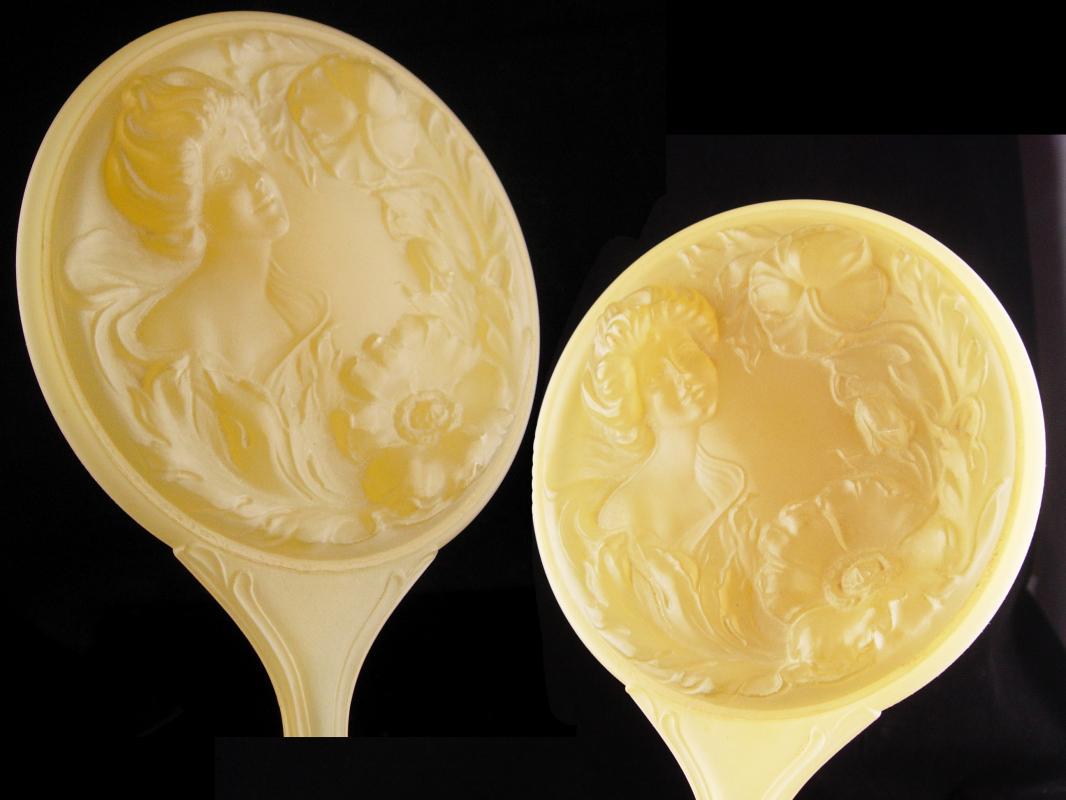 Art Nouveau Gibson Girl Mirror / vintage celluloid mirror / Antique hand mirror / raised relief woman / vanity accessory
