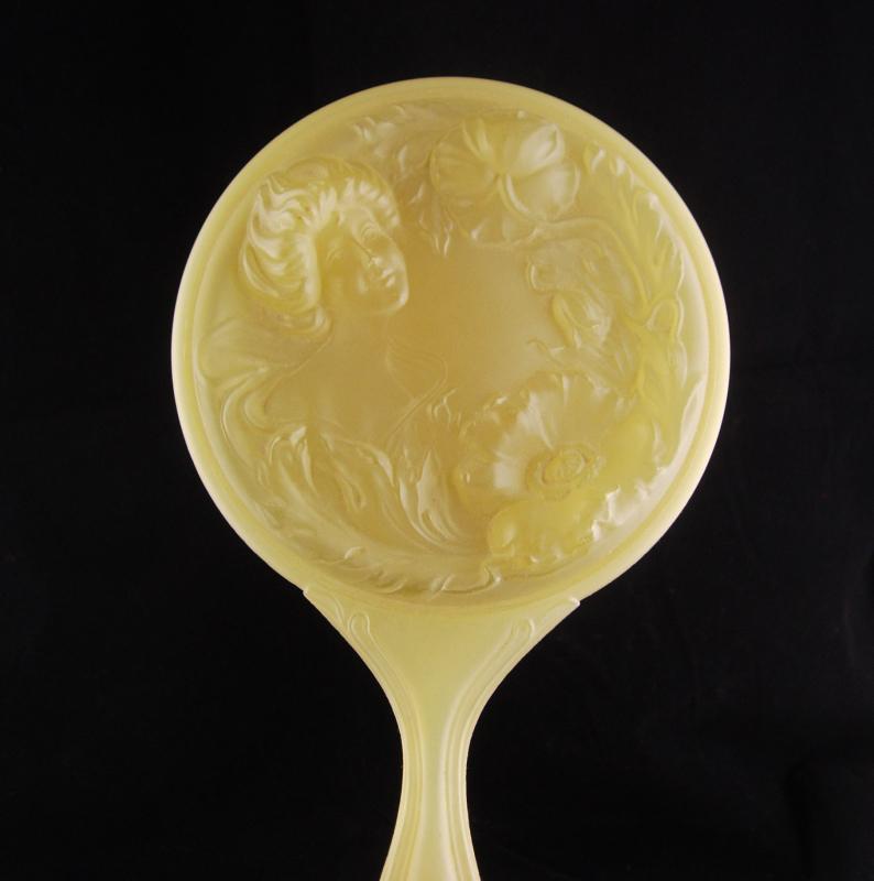 Art Nouveau Gibson Girl Mirror / vintage celluloid mirror / Antique hand mirror / raised relief woman / vanity accessory