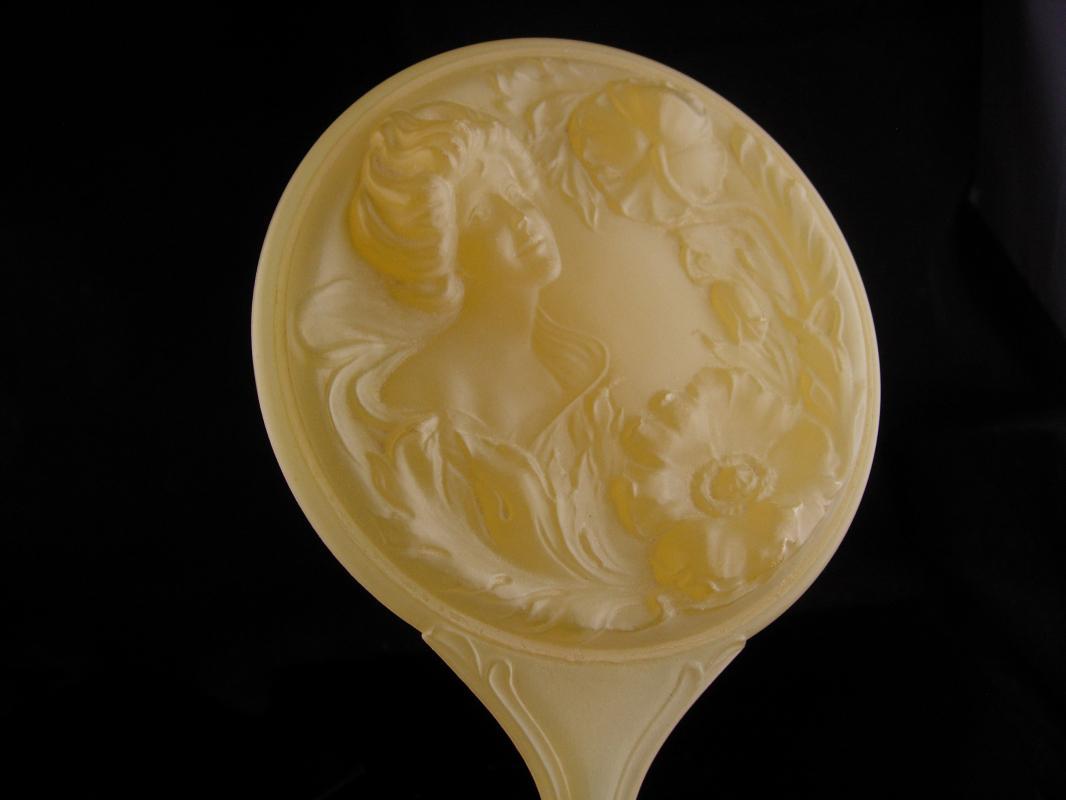 Art Nouveau Gibson Girl Mirror / vintage celluloid mirror / Antique hand mirror / raised relief woman / vanity accessory