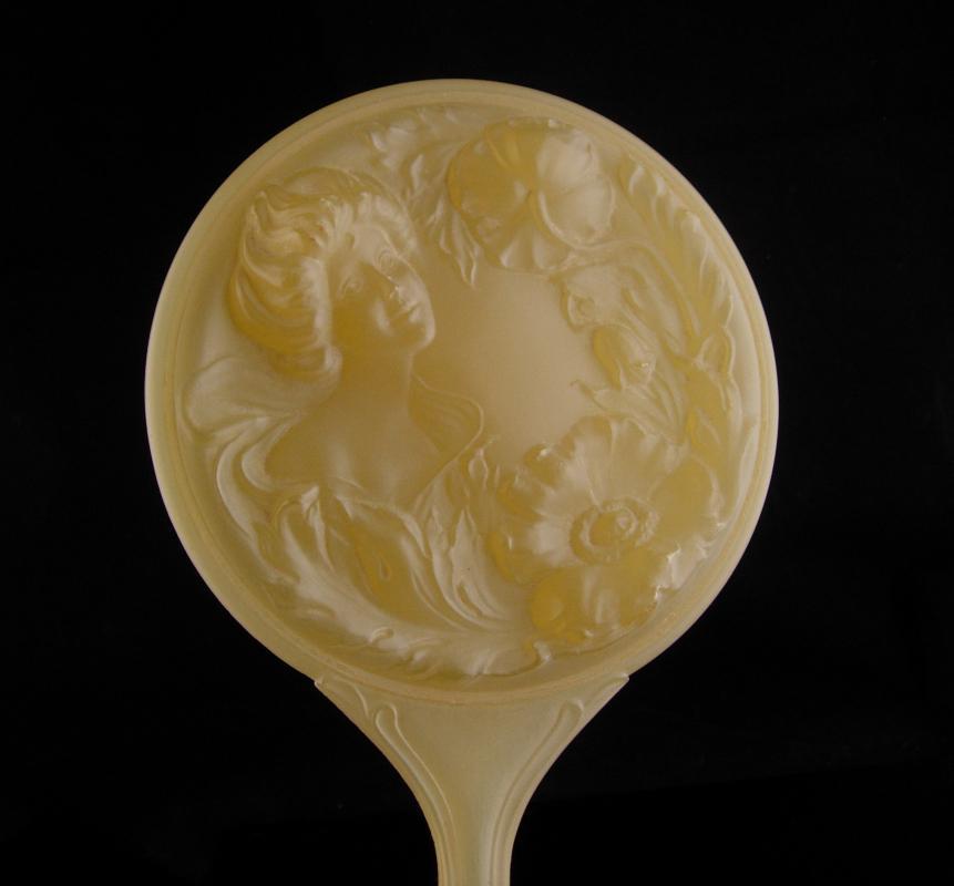 Art Nouveau Gibson Girl Mirror / vintage celluloid mirror / Antique hand mirror / raised relief woman / vanity accessory