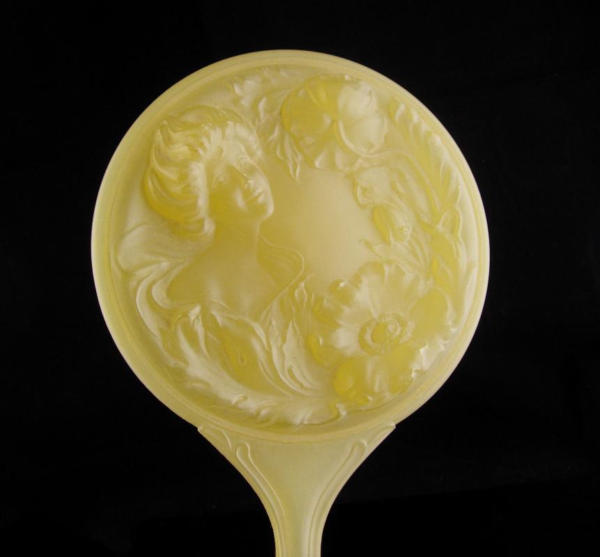 Art Nouveau Gibson Girl Mirror / vintage celluloid mirror / Antique hand mirror / raised relief woman / vanity accessory