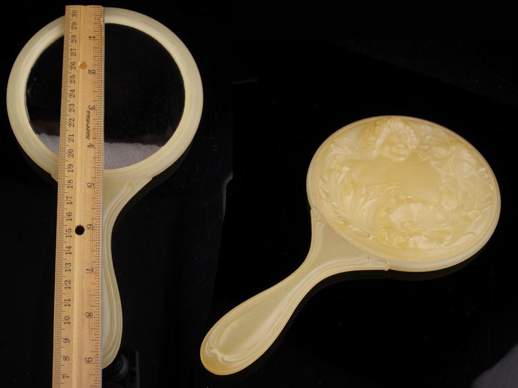Art Nouveau Gibson Girl Mirror / vintage celluloid mirror / Antique hand mirror / raised relief woman / vanity accessory