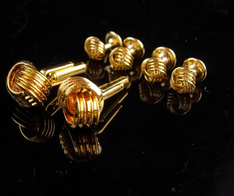 LOVE knot Cufflinks / vintage tuxedo set / Wedding eternity button studs / gold anniversary gift / groom gift
