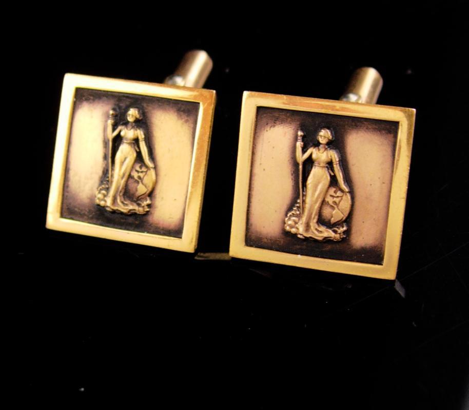 Antique cufflinks / patriotic Lady liberty / 1/10 10kt gold / victorian attorney / Joan of arc / vintage lady justice / lawyer graduation