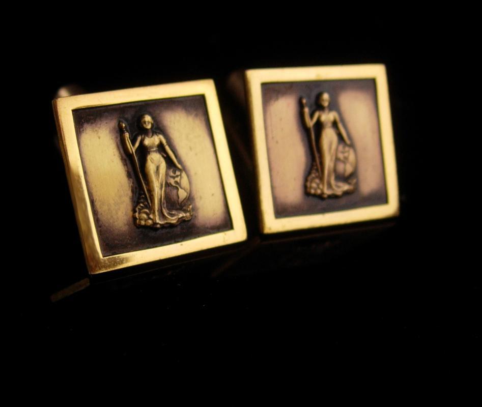 Antique cufflinks / patriotic Lady liberty / 1/10 10kt gold / victorian attorney / Joan of arc / vintage lady justice / lawyer graduation