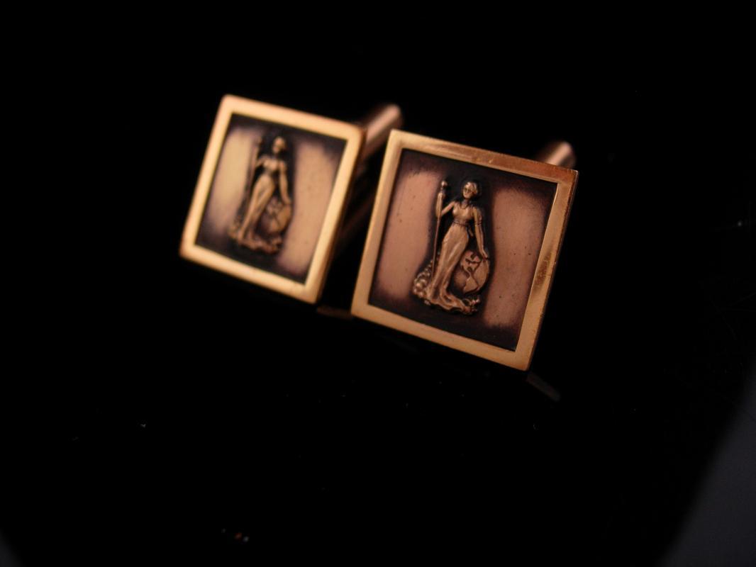 Antique cufflinks / patriotic Lady liberty / 1/10 10kt gold / victorian attorney / Joan of arc / vintage lady justice / lawyer graduation