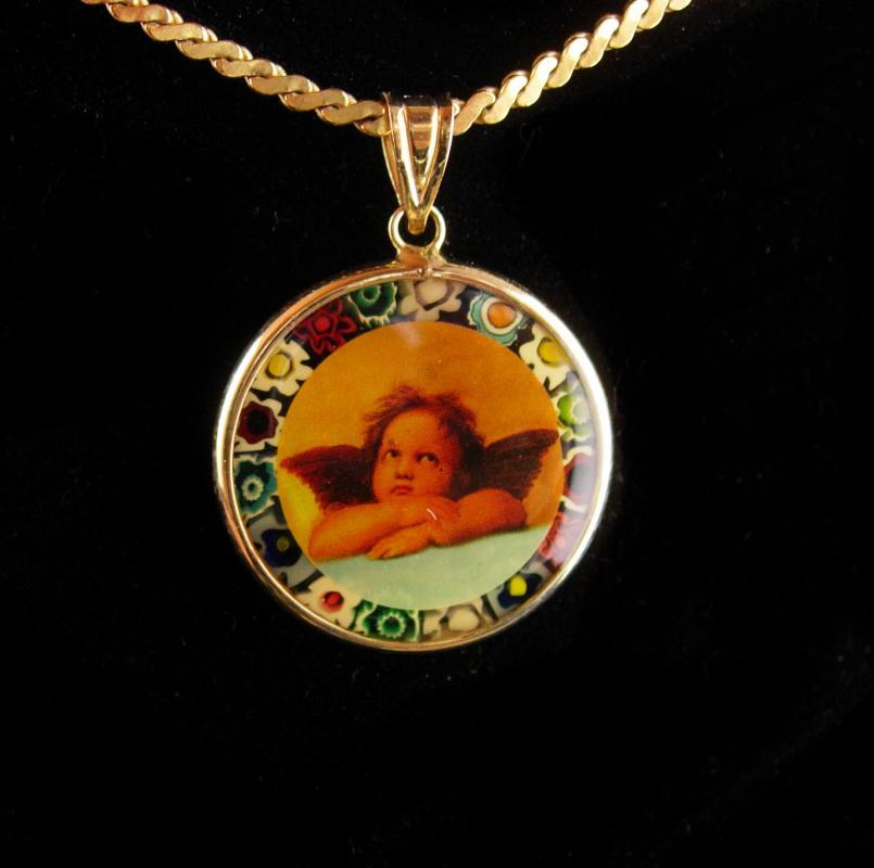 14kt Gold Angel necklace / Millefiori victorian cherub / vintage Fine Estate Jewelry / Friendship gift / anniversary gift