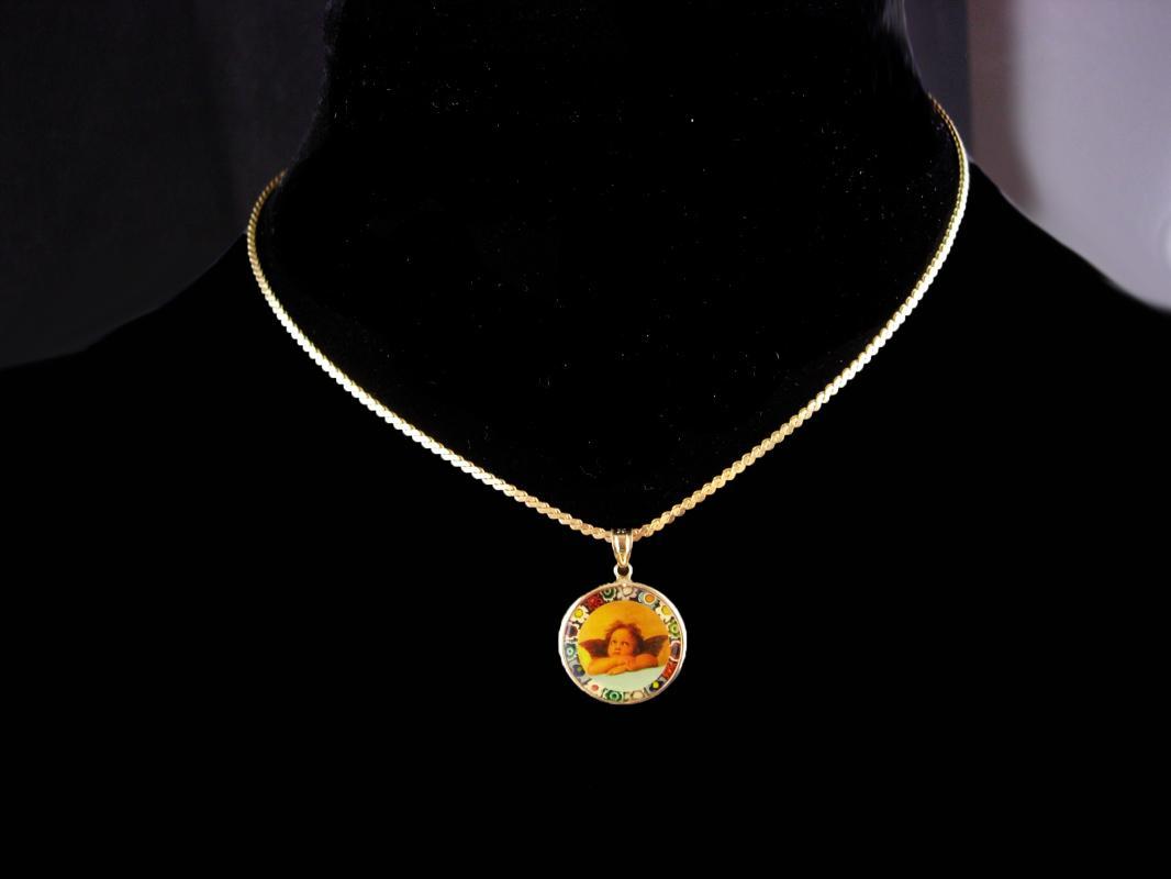 14kt Gold Angel necklace / Millefiori victorian cherub / vintage Fine Estate Jewelry / Friendship gift / anniversary gift