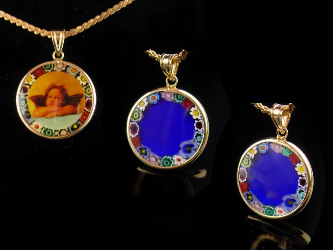 14kt Gold Angel necklace / Millefiori victorian cherub / vintage Fine Estate Jewelry / Friendship gift / anniversary gift