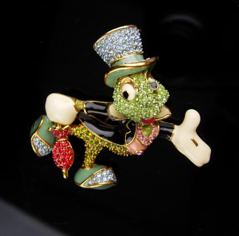 Vintage Cricket Brooch / Arribas Brothers enamel pin / over 100 swarovski rhinestones / insect Grasshopper / bug Good luck mens lapel pin