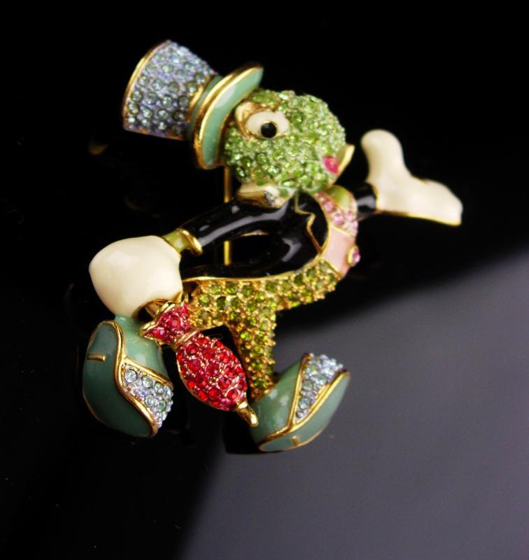 Vintage Cricket Brooch / Arribas Brothers enamel pin / over 100 swarovski rhinestones / insect Grasshopper / bug Good luck mens lapel pin