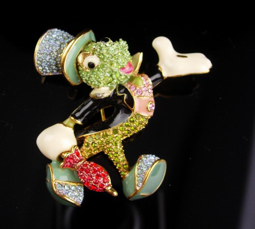 Vintage Cricket Brooch / Arribas Brothers enamel pin / over 100 swarovski rhinestones / insect Grasshopper / bug Good luck mens lapel pin