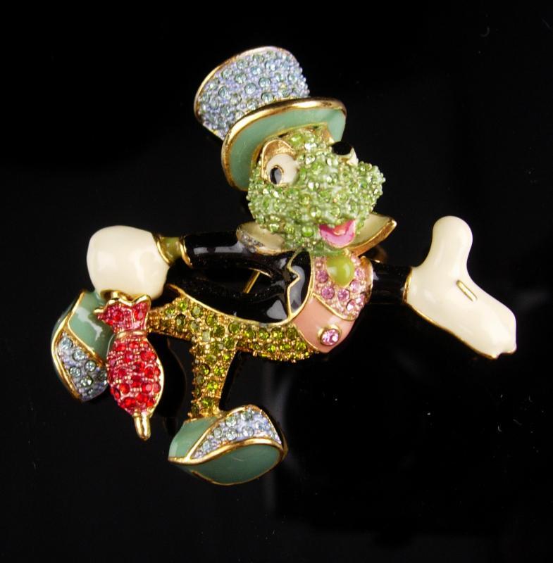Vintage Cricket Brooch / Arribas Brothers enamel pin / over 100 swarovski rhinestones / insect Grasshopper / bug Good luck mens lapel pin