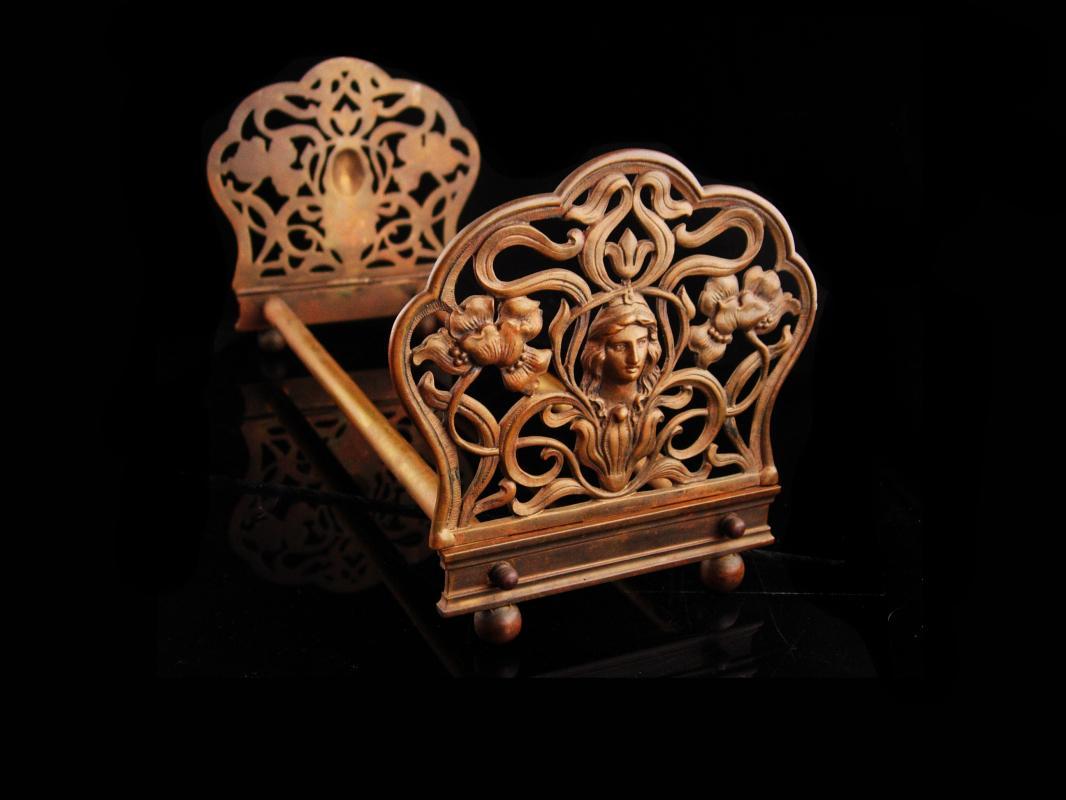 Alphonzo Mucha Bookends / Antique Art nouveau goddess / brass expandable victorian hinged bookends / Author writer gift / housewarming gift