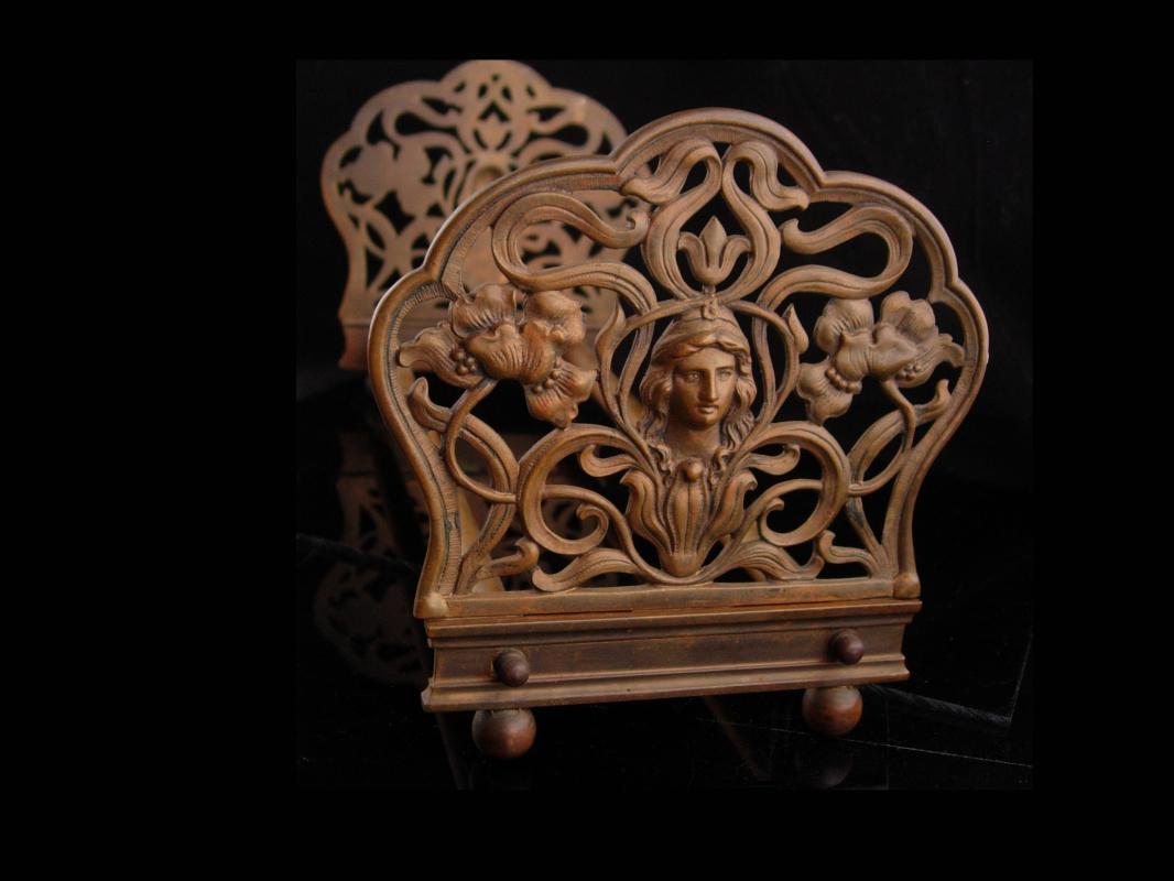Alphonzo Mucha Bookends / Antique Art nouveau goddess / brass expandable victorian hinged bookends / Author writer gift / housewarming gift