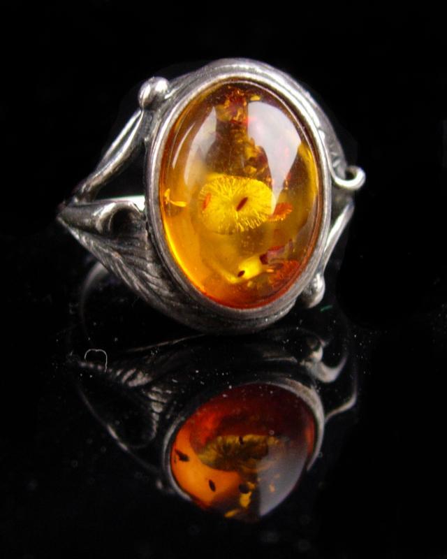 Vintage art nouveau Ring / sterling silver Amber / raised fancy setting / signed K / heirloom jewelry/ Mothers Day / Birthday size 5 1/2