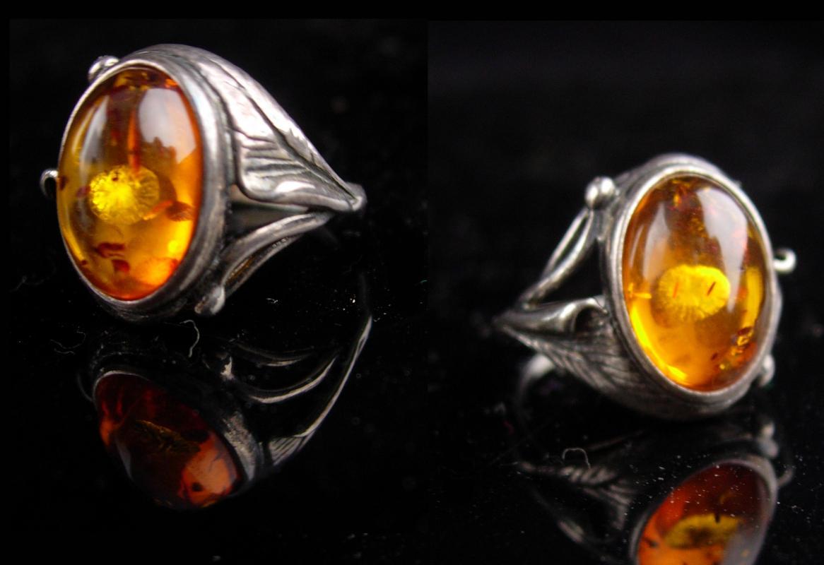 Vintage art nouveau Ring / sterling silver Amber / raised fancy setting / signed K / heirloom jewelry/ Mothers Day / Birthday size 5 1/2