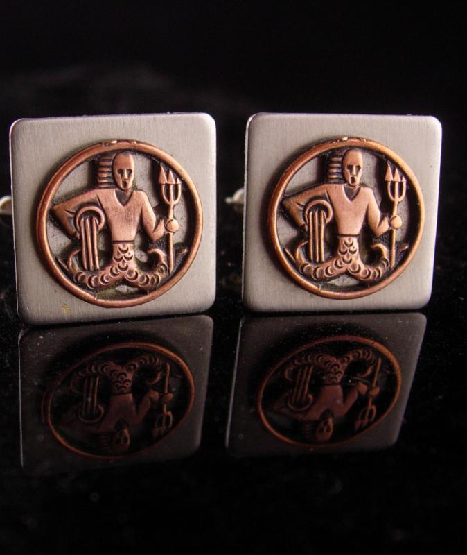 Poseidon Navy Cufflinks / vintage silver set / military insignia / USN mens gift / Naval graduation gift / greek cufflinks / nautical gift
