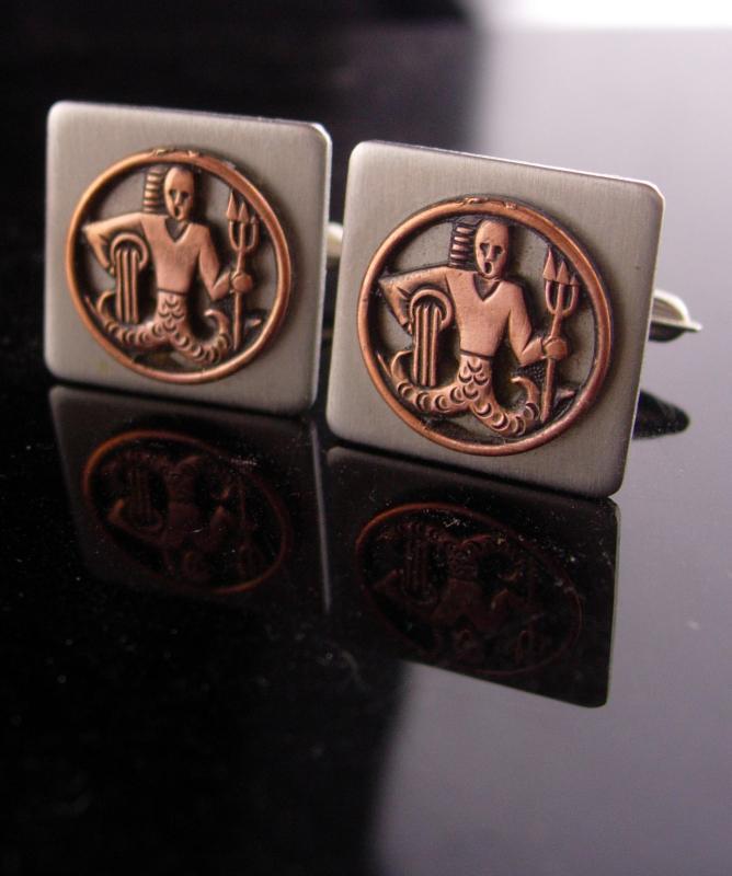 Poseidon Navy Cufflinks / vintage silver set / military insignia / USN mens gift / Naval graduation gift / greek cufflinks / nautical gift