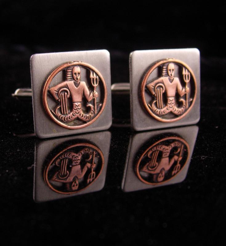 Poseidon Navy Cufflinks / vintage silver set / military insignia / USN mens gift / Naval graduation gift / greek cufflinks / nautical gift