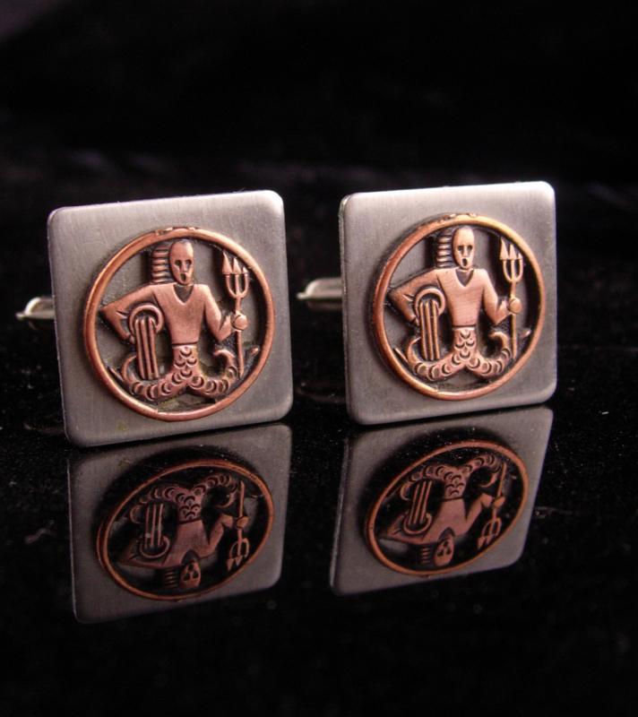 Poseidon Navy Cufflinks / vintage silver set / military insignia / USN mens gift / Naval graduation gift / greek cufflinks / nautical gift