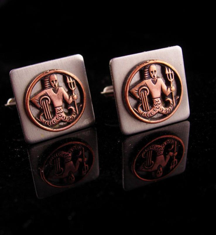 Poseidon Navy Cufflinks / vintage silver set / military insignia / USN mens gift / Naval graduation gift / greek cufflinks / nautical gift