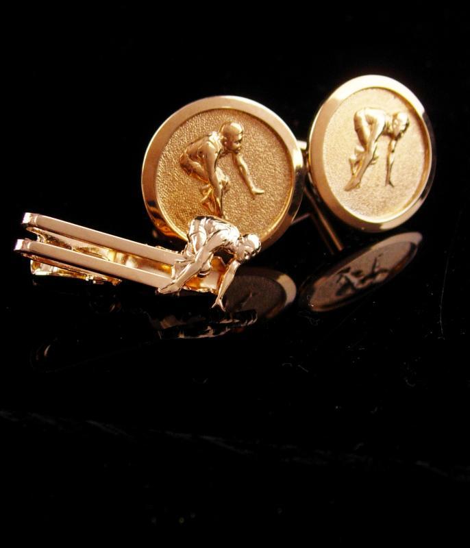Vintage Marathon cufflinks / runner tie clip / Sports gift / Athletic set / gold track cufflinks / Cross country gift / sprinter cufflinks