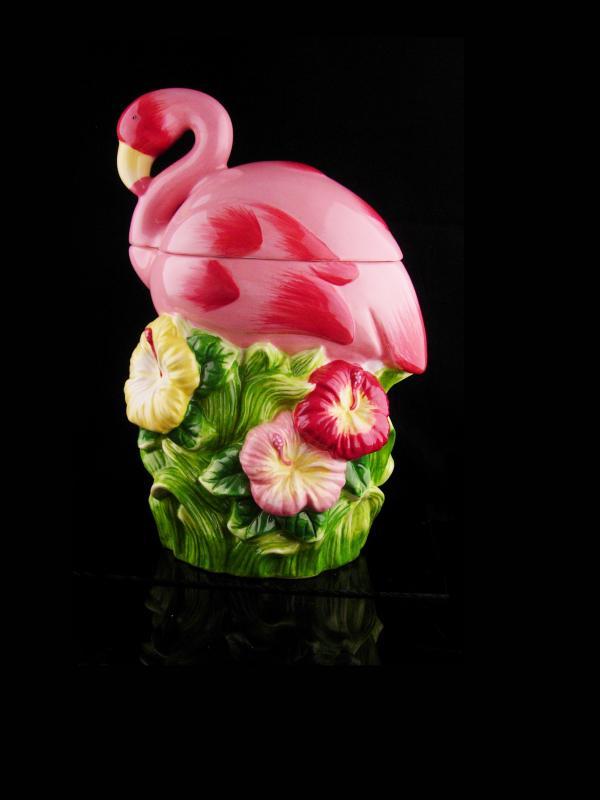Pink Flamingo Cookie Jar / Big pink bird / storage container / bird watcher gift / Candy Container / retro kitchen / gay interest