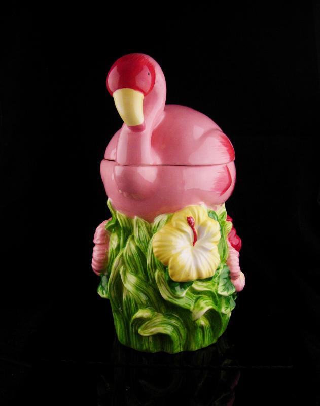 Pink Flamingo Cookie Jar / Big pink bird / storage container / bird watcher gift / Candy Container / retro kitchen / gay interest