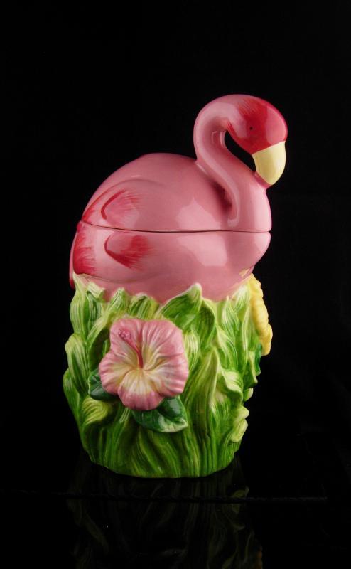 Pink Flamingo Cookie Jar / Big pink bird / storage container / bird watcher gift / Candy Container / retro kitchen / gay interest