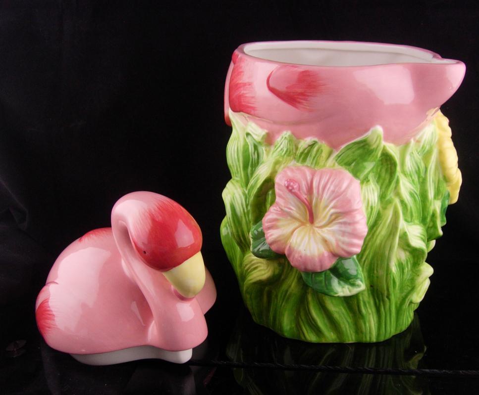Pink Flamingo Cookie Jar / Big pink bird / storage container / bird watcher gift / Candy Container / retro kitchen / gay interest