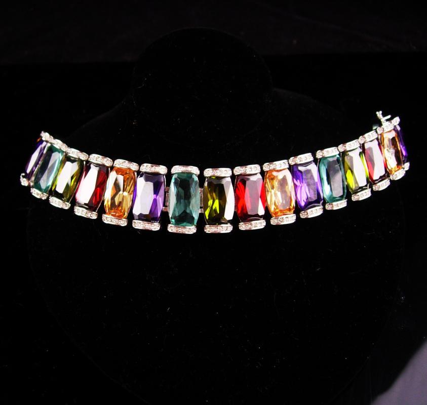 Vintage Statement bracelet / Princess Borghese signed / 240 stones / silver rhinestone bracelet / designer jewelry /