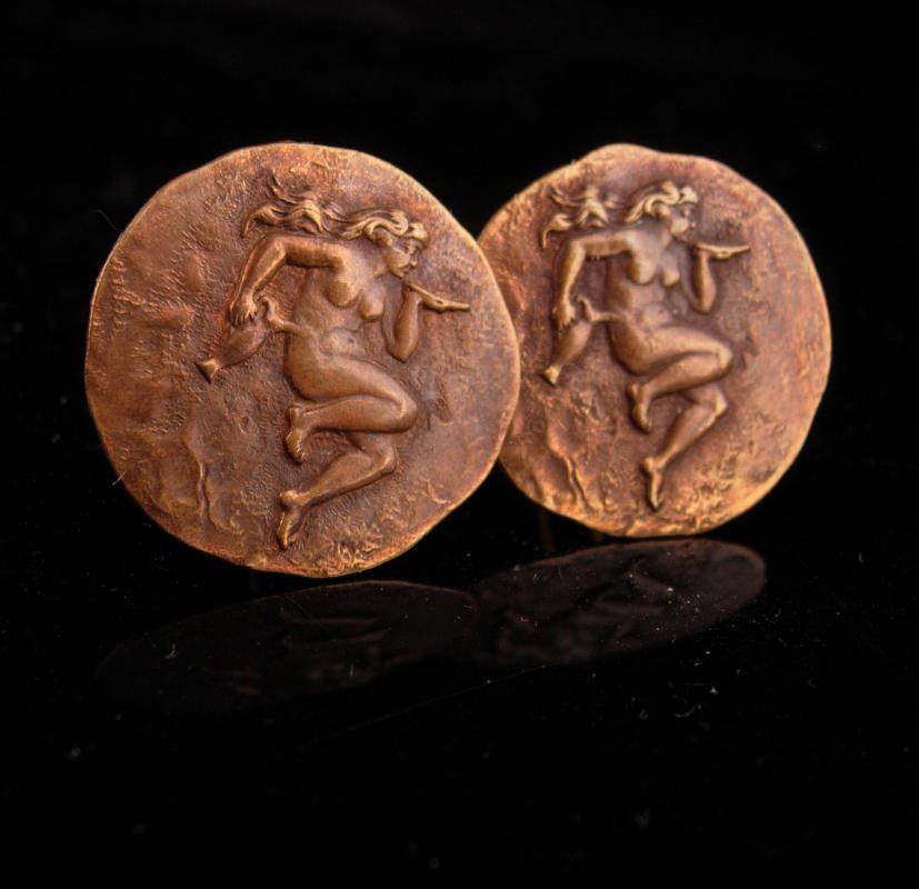 Nude Goddess Cufflinks / Art Nouveau jewelry / Vintage art deco set / Erotic mens gift / Mythology nude / Mythology Aquarius / february
