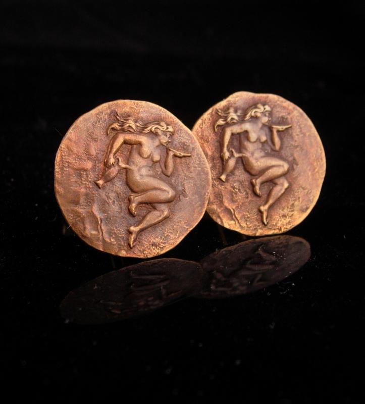 Nude Goddess Cufflinks / Art Nouveau jewelry / Vintage art deco set / Erotic mens gift / Mythology nude / Mythology Aquarius / february