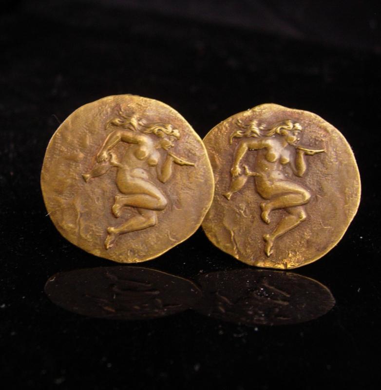 Nude Goddess Cufflinks / Art Nouveau jewelry / Vintage art deco set / Erotic mens gift / Mythology nude / Mythology Aquarius / february