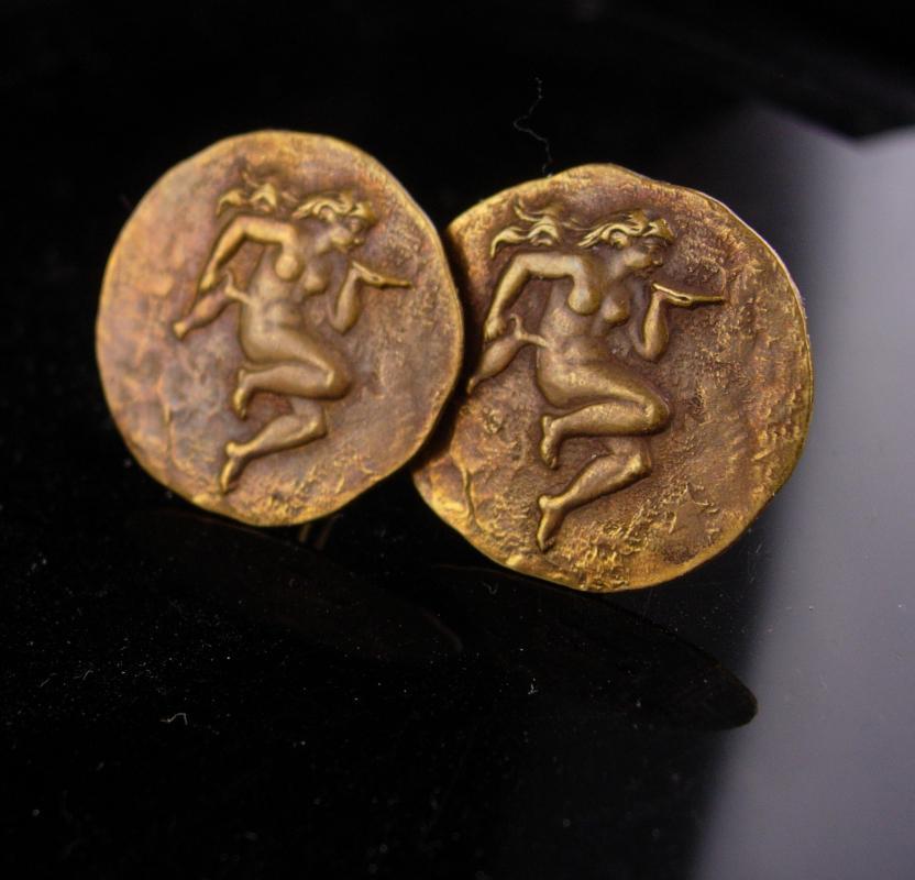 Nude Goddess Cufflinks / Art Nouveau jewelry / Vintage art deco set / Erotic mens gift / Mythology nude / Mythology Aquarius / february