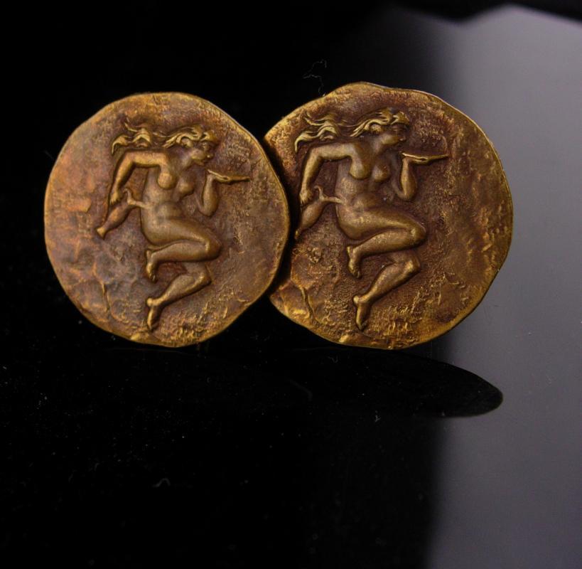 Nude Goddess Cufflinks / Art Nouveau jewelry / Vintage art deco set / Erotic mens gift / Mythology nude / Mythology Aquarius / february
