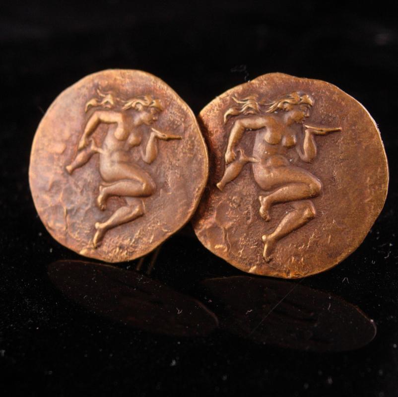 Nude Goddess Cufflinks / Art Nouveau jewelry / Vintage art deco set / Erotic mens gift / Mythology nude / Mythology Aquarius / february