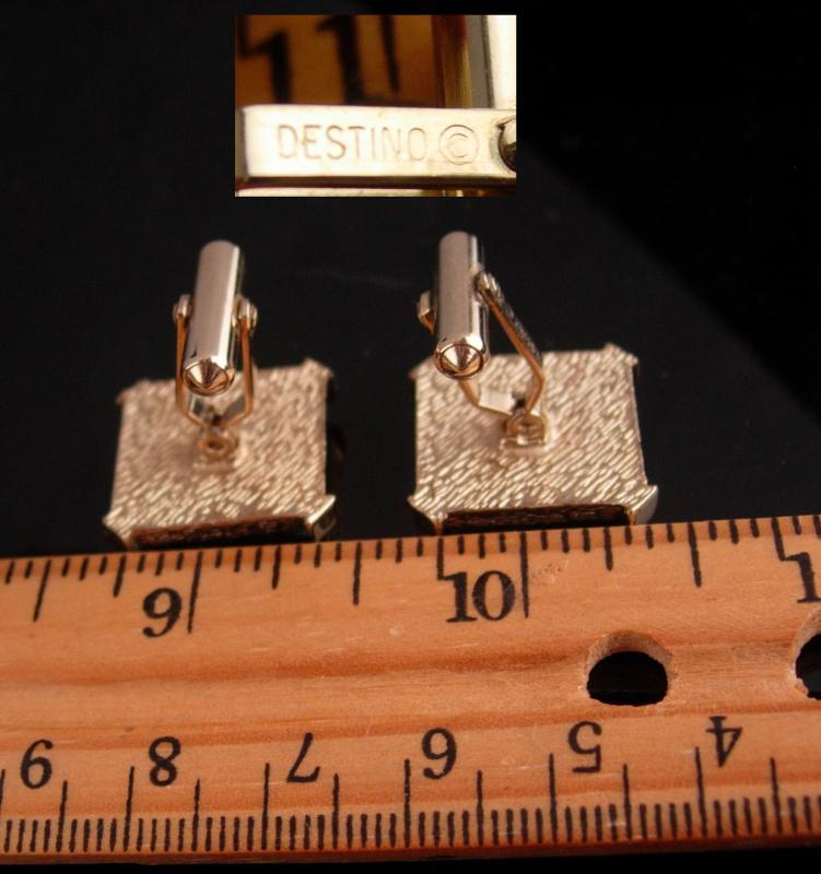 Blue gold quartz cufflinks / vintage Venetian Foil Cufflinks / retro Destino set / blue turquoise color / Business suit / Wedding groom gift