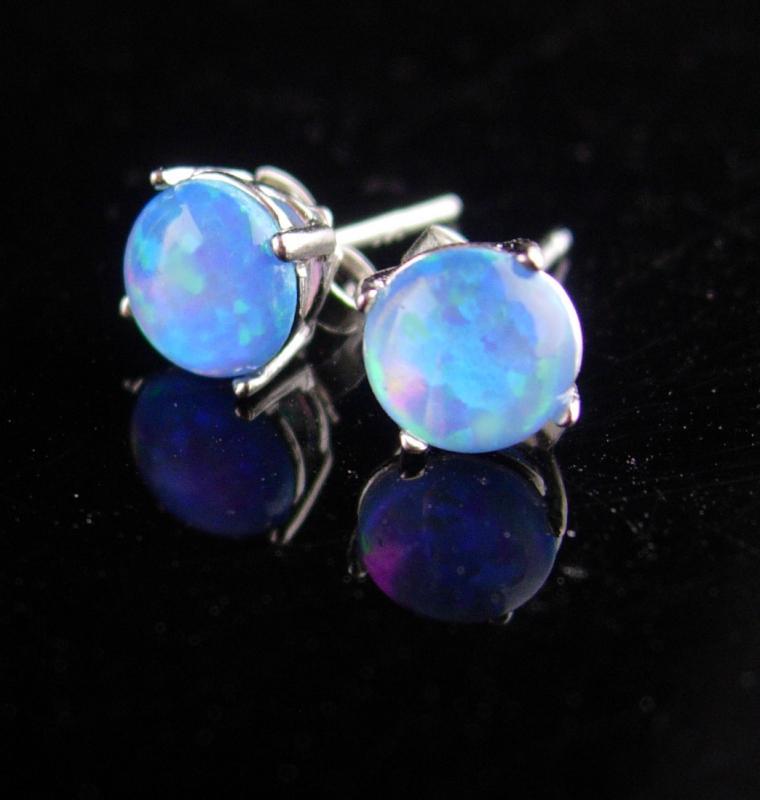 VINTAGE Opal earrings / sterling studs / October birthstone / faux opal / Aries Libra Scorpio Pierced silver art deco Cupid stone