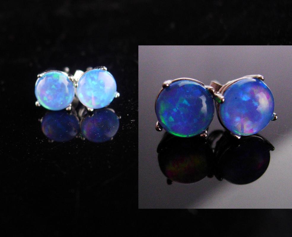 VINTAGE Opal earrings / sterling studs / October birthstone / faux opal / Aries Libra Scorpio Pierced silver art deco Cupid stone